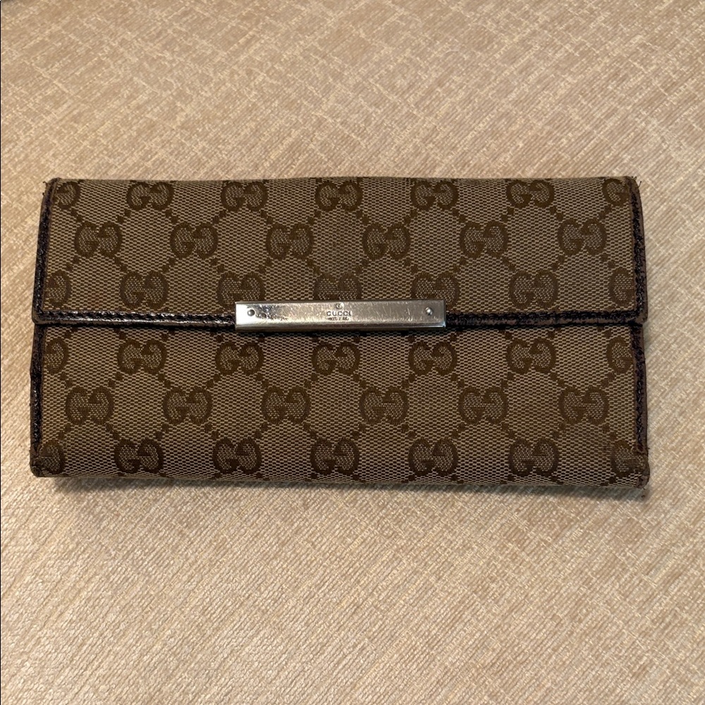 Gucci Brown and Tan Monogram Wallet